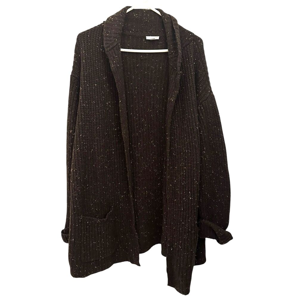 J. Jill Wool and Nylon Blend Dark Brown Marled Long Open Knit‎ Cardigan Size M P